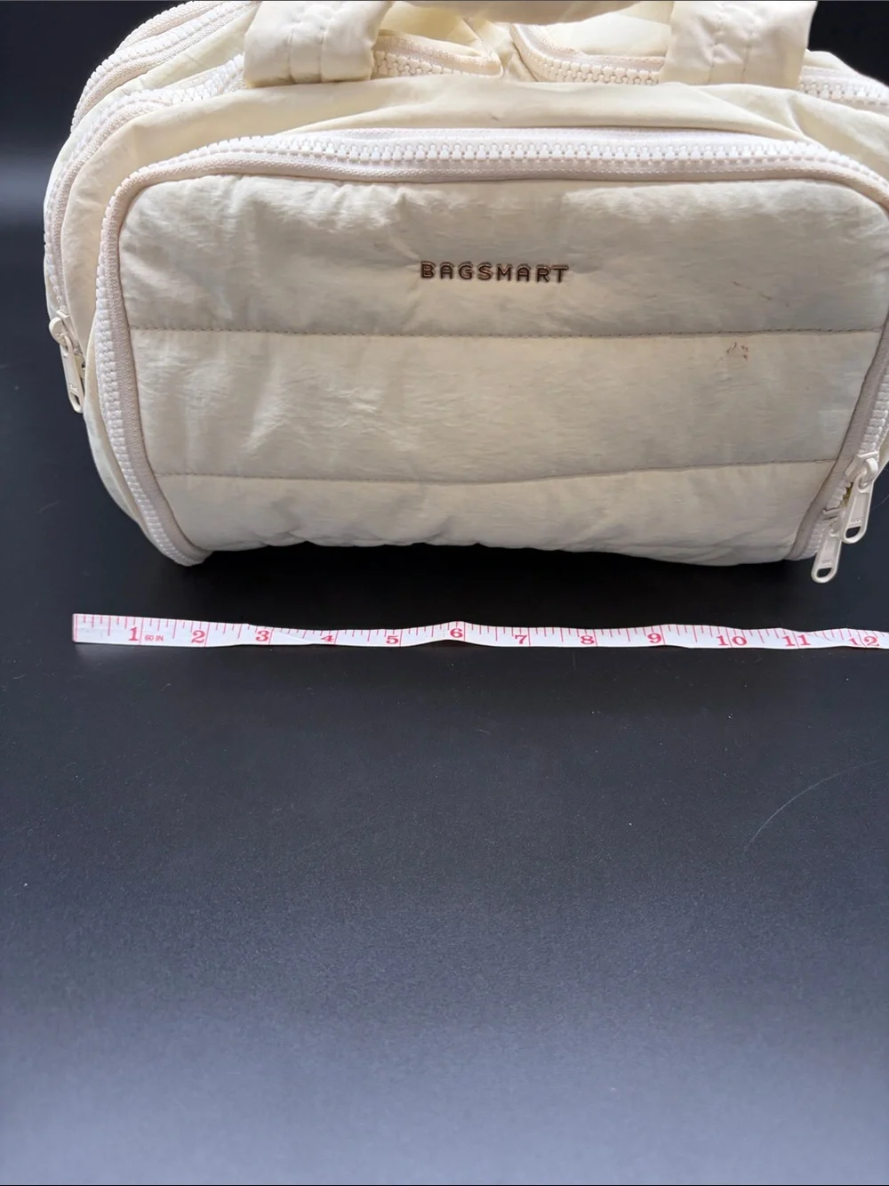 BagSmart Cream Quilted Cosmetic Case with Dual Zippers